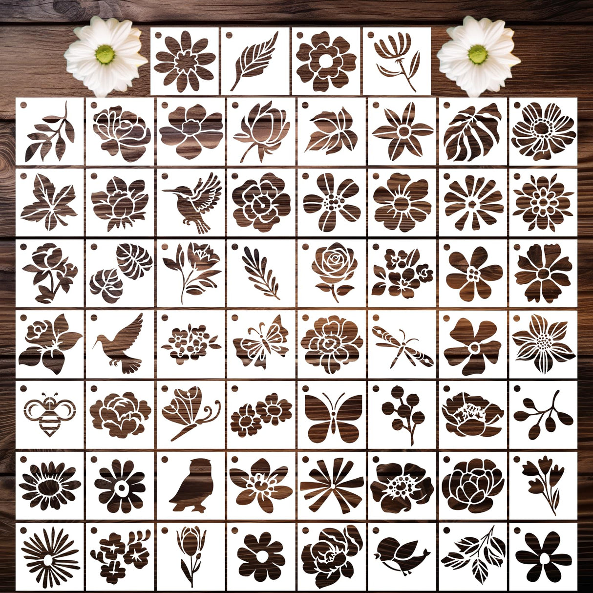 Sitsink Flower Stencils for Crafts - 60 Pcs Reusable Cute Floral Wall Stencil Templates for Painting on Walls, Wood, Rock, DIY Art Projects, Window Glass, Card Sitsink