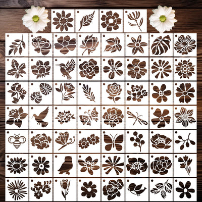 Sitsink Flower Stencils for Crafts - 60 Pcs Reusable Cute Floral Wall Stencil Templates for Painting on Walls, Wood, Rock, DIY Art Projects, Window Glass, Card