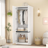 Armoire Wardrobe Closet with Doors: 75" White Large Wardrobe Closet with 2 Doors, Clothes Cabinets for Bedroom Armoires with Storage, Wood Wardrobes Closets for Hanging Clothes (C-Style, 31.5") Mhsatyrs