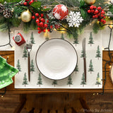 Artoid Mode Green Xmas Pine Christmas Placemats Set of 4, 12x18 Inch Seasonal Christmas Table Mats for Party Kitchen Dining Decoration Artoid Mode