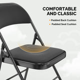 VINGLI Folding Chairs with Padded Seats, Metal Frame with Fabric Seat & Back, Capacity 350 lbs, Black, Set of 6 VINGLI
