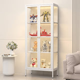 SteeLoong Glass Display Cabinet with 3 Lights,66”Metal White Display Cabinet with Glass Doors and 3 Adjustable Shelves,Curio Display Case for Livingroom SteeLoong