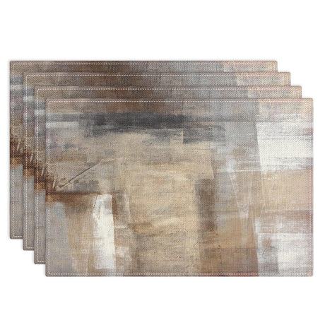 Emvency Farmhouse Placemats Set of 4, 12x18 Inch Modern Abstract White and Brown Art Painting Table Mats for Outdoor Home Party Kitchen Dining Decoration Emvency
