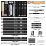 HIFORNY 30 PCS Sketching Drawing Pencil Set,Sketch Pencils Art Supplies with Graphite,Charcoal,Blending Tools,Accessories,Drawing Kit for Adults Artists HIFORNY
