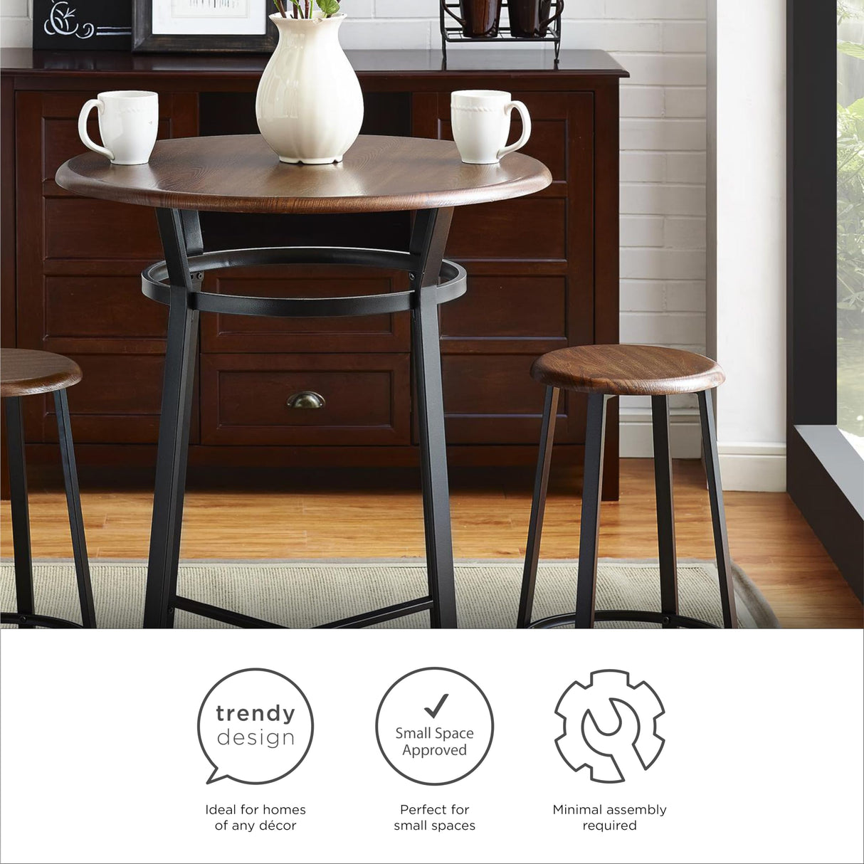 Dorel Living Montgomery 3-Piece Dining Set, Dark Mahogany - DHP