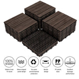 Topeakmart 27PCS Wood Flooring Tiles Interlocking Patio Deck Tiles Blocks Indoor Outdoor Solid Wood 12 x 12in Dark Brown Topeakmart