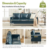 STHOUYN 73" W Faux Leather Couch w/ 2 USB, Leather Sofa w/Side Pockets, Wooden Frame 3 Seat Couch for Livingroom, Office, Apartment (Blue, 3 Seater) STHOUYN