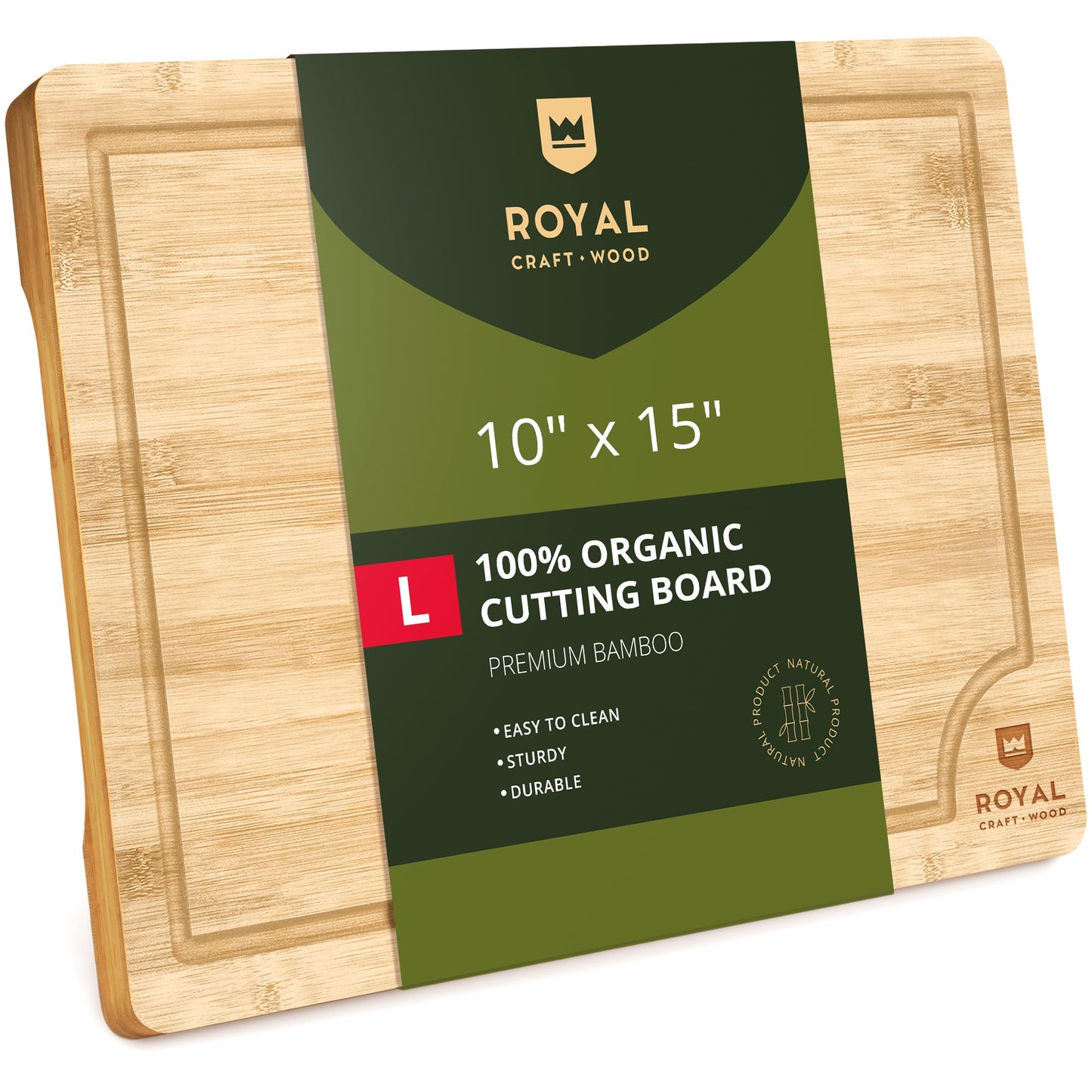 ROYAL CRAFT WOOD Bamboo Cutting Board with Juice Groove - Kitchen Chopping Board for Meat Cheese and Vegetables, Heavy Duty Serving Tray w/Handles (Large,10 x 15")