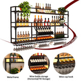 Wall Mounted Wine Rack, Floating Industrial Liquor Glass Holder 3 Tiers, Large Metal Wine Bottle Display Rack Hanging Shelf, for Home Bar Dining Room Decorative (Black-B, 47.42x35.43x9.84in) RAJYQODIS