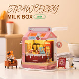 Wowood DIY Mini House Building Miniature Kit Milkbox, Miniature Lifestyle Bookshelf Decoration, Cute Craft Kits for Women or Girls 14+, Kawaii Gifts Hobbies for Crafters (Strawberry Milkbox) Wowood