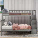 Harper & Bright Designs Twin Over Full Bunk Beds with Stairs, Wood Bunk Bed with Storage and Guard Rails,Bunk Beds Twin Over Full Size for Kids, Bedroom, Dorm, Teens, Adults, Grey Harper & Bright Designs