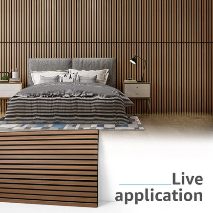 Art3d 2 Wood Slat Acoustic Panels for Wall and Ceiling - 3D Fluted Sound Absorbing Panel with Wood Finish - Walnut