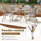 Tangkula 3 Piece French Bistro Table Chair Set, Outdoor Wicker Round Table & 2 Dining Chairs with Metal Support, Outside Accent Dining Furniture Set for Garden, Balcony, Porch Tangkula