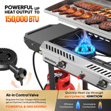 ROVSUN 2-in-1 Propane Stove & 30'' Griddle Combo with Ignition, 2 Burner 150,000 BTU Gas Stove & Grill with Side Shelves, Rolling Wheel & Regulator for Home Outdoor Backyard Camping Cooking Grilling ROVSUN