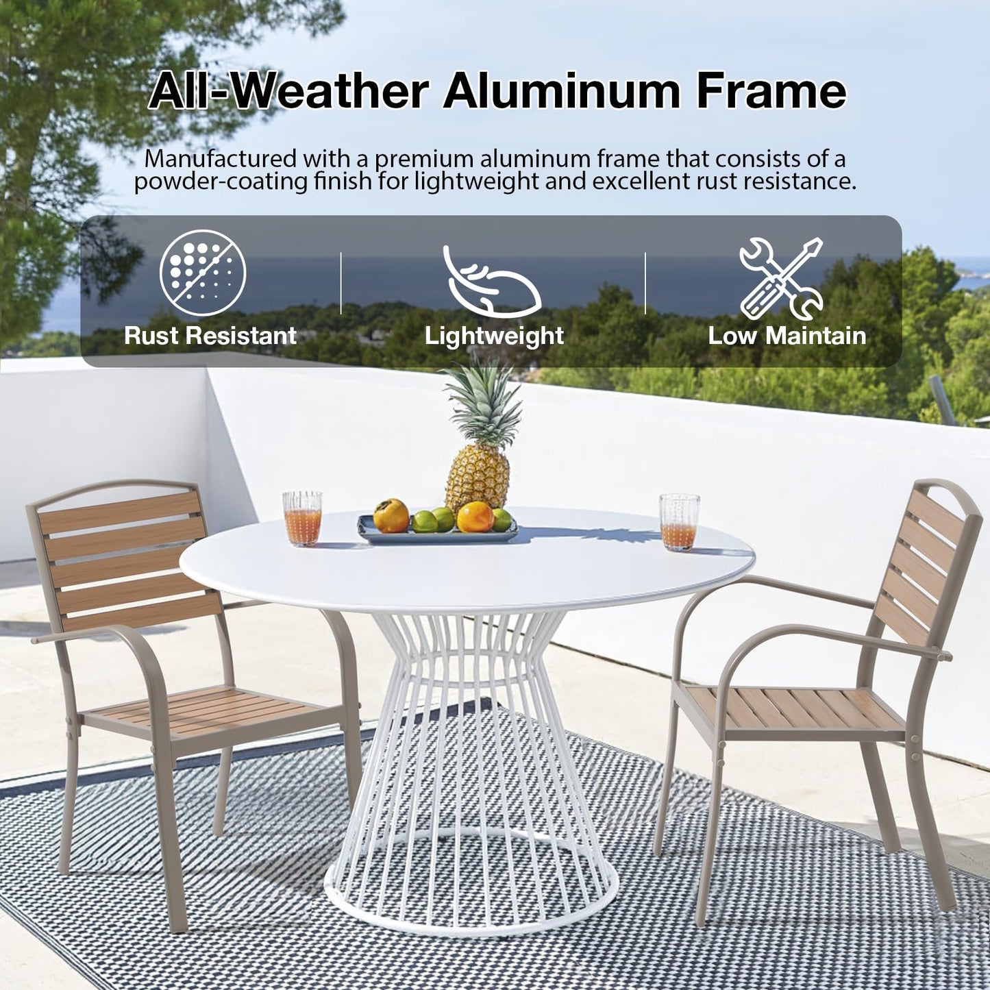 Patiorama Aluminum Outdoor Dining Chairs Set of 6, Stackable Outdoor Patio Chairs Set of 6, All-Weather Bistro Chair with Armrest, Faux Wood Outdoor Dining Chairs for Indoor Yard Garden-Teakwood Brown