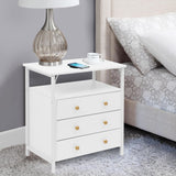 Edbuosy 3-Tier Wooden Drawer Nightstand, 27 inch Wide Night Stand Set 2 with Charging Station and Adjustable Drawers, Nightstand for Living Room/Bedroom, White. Edbuosy