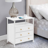 Edbuosy 3 Wooden Drawers Night Stand, 27 Inch Wide Nightstand with Charging Station and Adjustable Drawers, Small Dresser for Closet, Bedside Table for Living Room/Bedroom/Office, White. Edbuosy