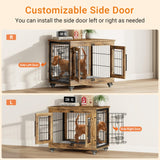 Lulive Small Dog Crate Furniture, Dog Kennel Indoor Double Doors Wooden Dog Cage, 27.1'' Heavy Duty Dog Crate with Cushion & Wheels, Decorative End Table Pet House Chew-Resistant for Small Dogs, Brown Lulive