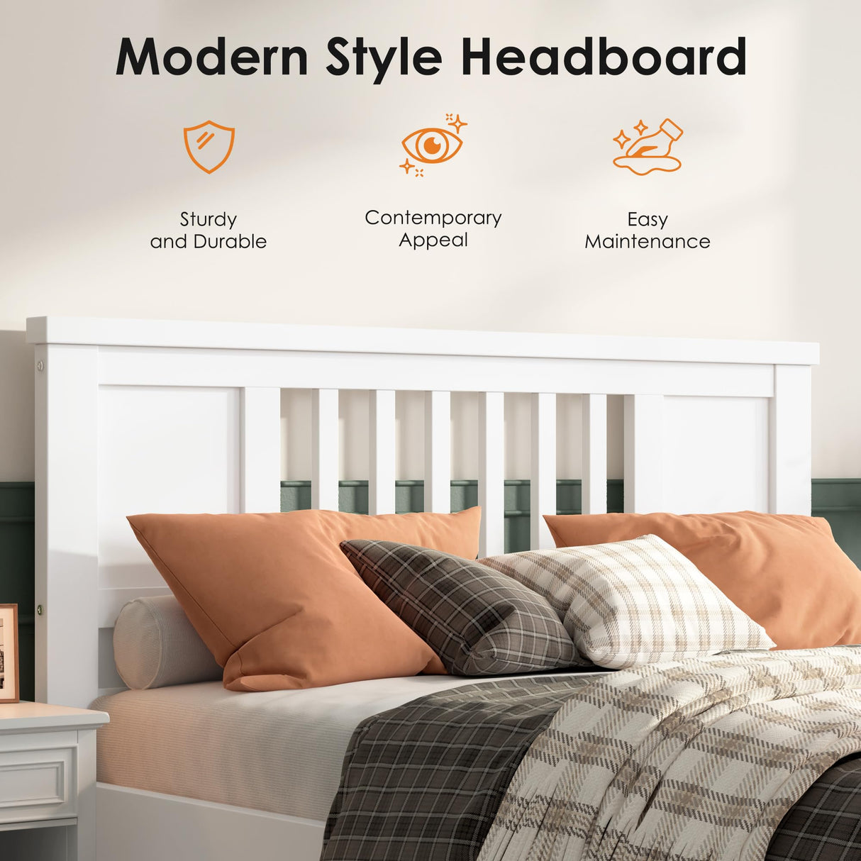 soges Full Bed with Headboard, Solid Wood Platform Bed for Teens Adults, Twin Size Bed Frame with Wood Slats Support, No Box Spring Needed, White soges