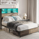 BELLEZE Riviera Full Size Bed Frame with Storage Headboard, RGB LED Light and Fast Charging Station BELLEZE