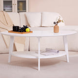 NAVREX Mid Century Modern Coffee Table with Storage Shelf, Oval Coffee Tables for Living Room 100% Solid Bamboo Wood Coffee Table Fireproof Table Circle Round Center Table (White) NAVREX
