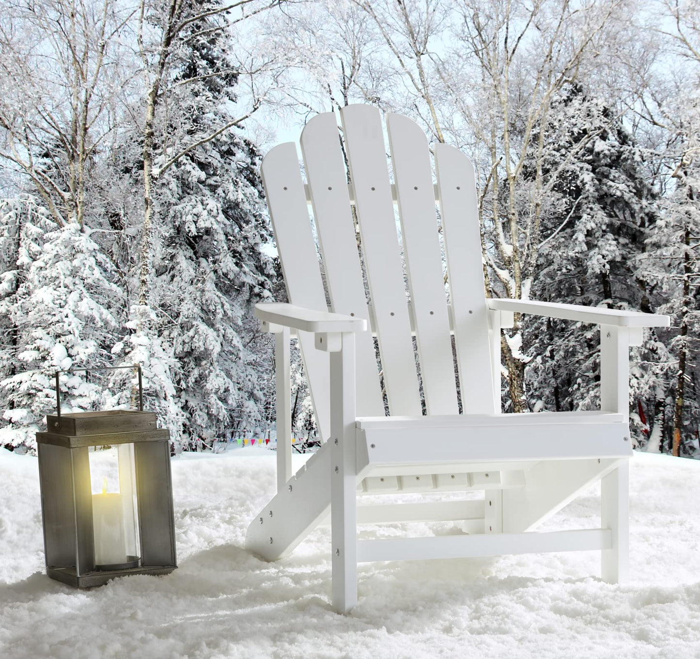 EFURDEN Adirondack Chair, Polystyrene, Weather Resistant & Durable Fire Pits Chair for Lawn and Garden, 350 lbs Load Capacity with Easy Assembly (White, 1 pc)