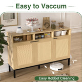 Yeyawomy Buffet Sideboard Cabinet with Storage, Storage Cabinet with LED Light and Charging Station, Rattan Sideboard Storage Cabinet, Farmhouse Kitchen Coffee Bar Cabinet, Boho Chest Storage Yeyawomy