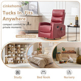 cinkehome Small Swivel Rocker Recliner Chair with Heated Massage, Upholstered Nursery Glider Recliner Chair, High Back, Side Pocket (Red PU Leather) cinkehome