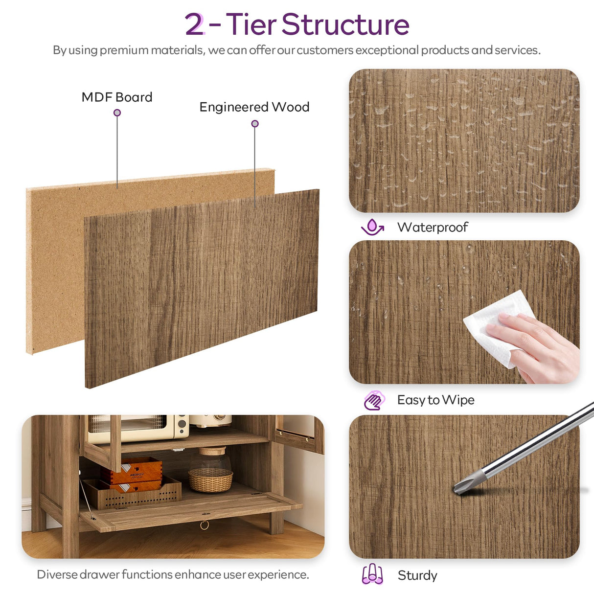 TYBOATLE 71" Tall Arched Pantry Cabinet with Innovative Drawer, Kitchen Cabinet with Anti-Tipping Device and Glass Door, Versatile Cupboard for Kitchen, Dining, Natrual TYBOATLE