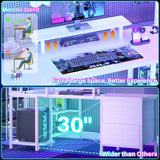 Aheaplus L Shaped Gaming Desk with Hutch and LED Lights, Reversible Design, Power Outlet, and Ample Storage in White Aheaplus