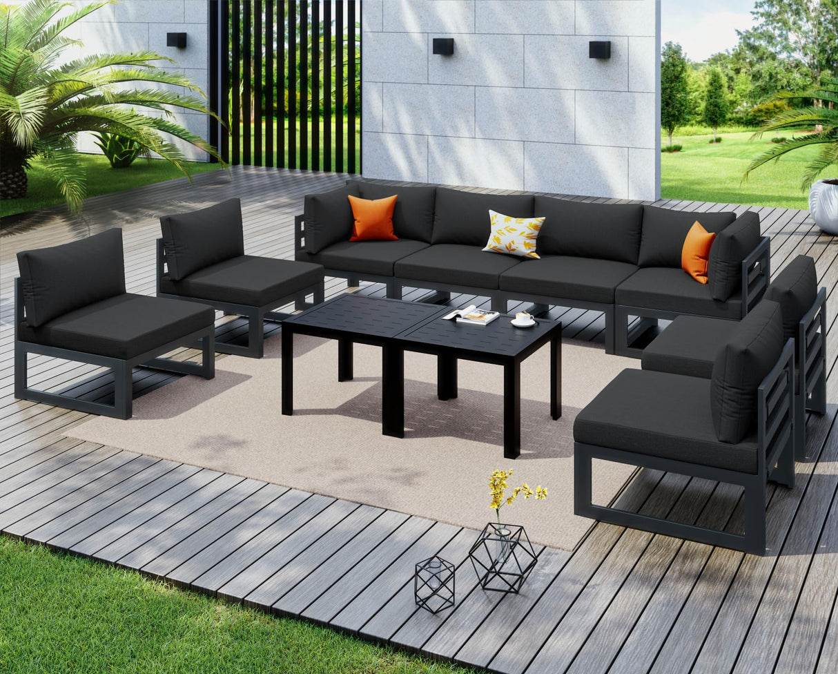 NICESOUL 10 Piece Oversized Modular Aluminum Outdoor Furniture Set, 29" Deep Wide Sectional Seating, 500 lbs High Weight Capacity Weather Resistant Patio Conversation Set for Backyard Poolside, Black NICESOUL