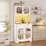 71" Kitchen Pantry Storage Cabinet with Lights and Charging Station, Tall Hutch Cabinet with Storage and Microwave Shelf for Dining Room spanspace
