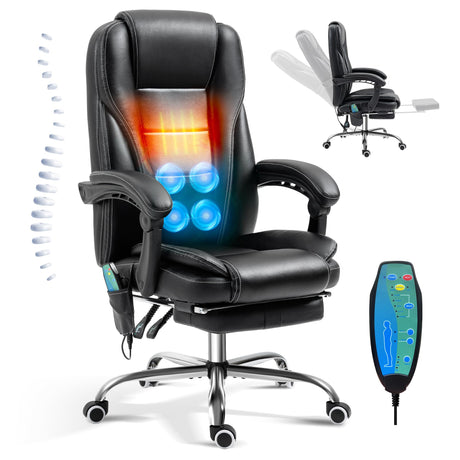 TonghuaS Reclining Massage Office Chair with Footrest, High Back Ergonomic Executive Chair with Heating and Vibration Function(Black) TonghuaS
