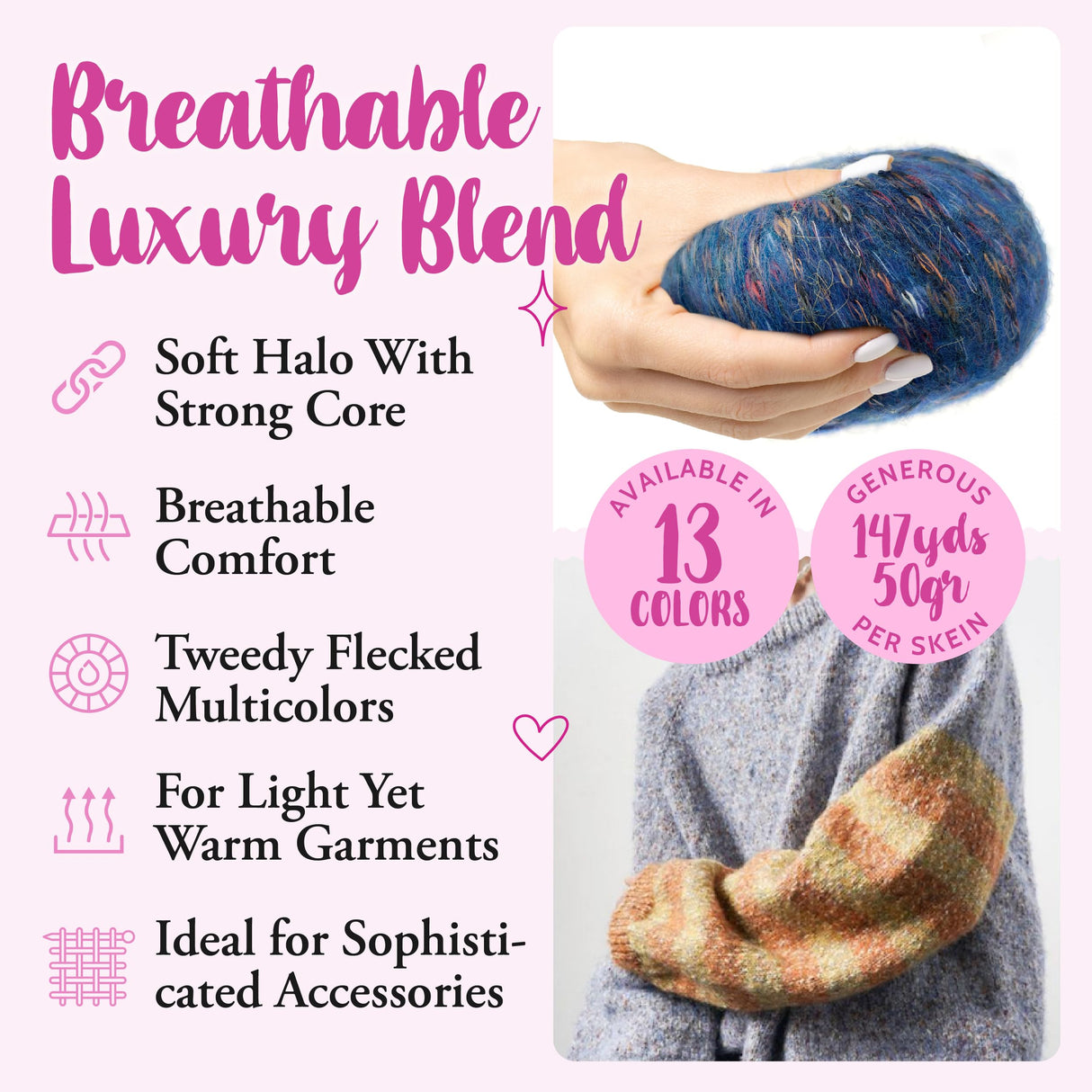 Cotton Alpaca Tweed Alpaca Yarn for Crocheting, 4 Skeins, 588Yds/200G, Free Patterns - Tweed Yarn for Knitting - 3 DK Light Worsted Weight - White Autumn KnitPal