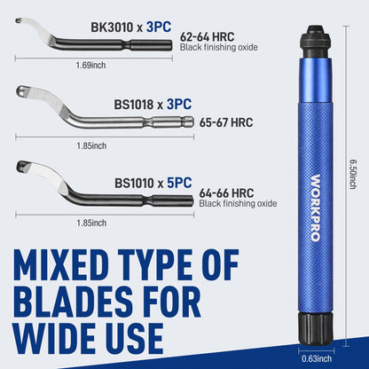 WORKPRO Deburring Tool with 11 Extra High Speed Steel Swivel Blades - 360 Degree Rotary Head Deburring Tool for Metal, Resin, Aluminum, Copper, Plastic, 3D Printing, Wood - WoodArtSupply