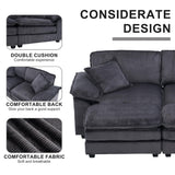 84.6'' Modular Sectional Sofa for Living Room, Comfy Corduroy Double Layer Upholstered Loveseat Sofa, Sleeper Sofa Cloud Couch with Moveable Ottoman, 2 Pillows and Detachable Armrest, Grey SLEERWAY