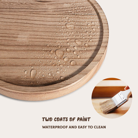 Round Decorative Tray Wood Bathroom Counter Organizer Farmhouse Kitchen Decor Wooden Riser for Soap Dish, Perfume, Candle, Sponge, 10" - Brown zoocatia