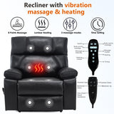 EZZUP Dual Motor Power Lift Chair for Elderly with Vibration Massage and Lumbar Heating for Living Room, Electric Lay Flat Recliner with Cup Holders Remote Controls, Medium-Firm Faux Leather, Black EZZUP