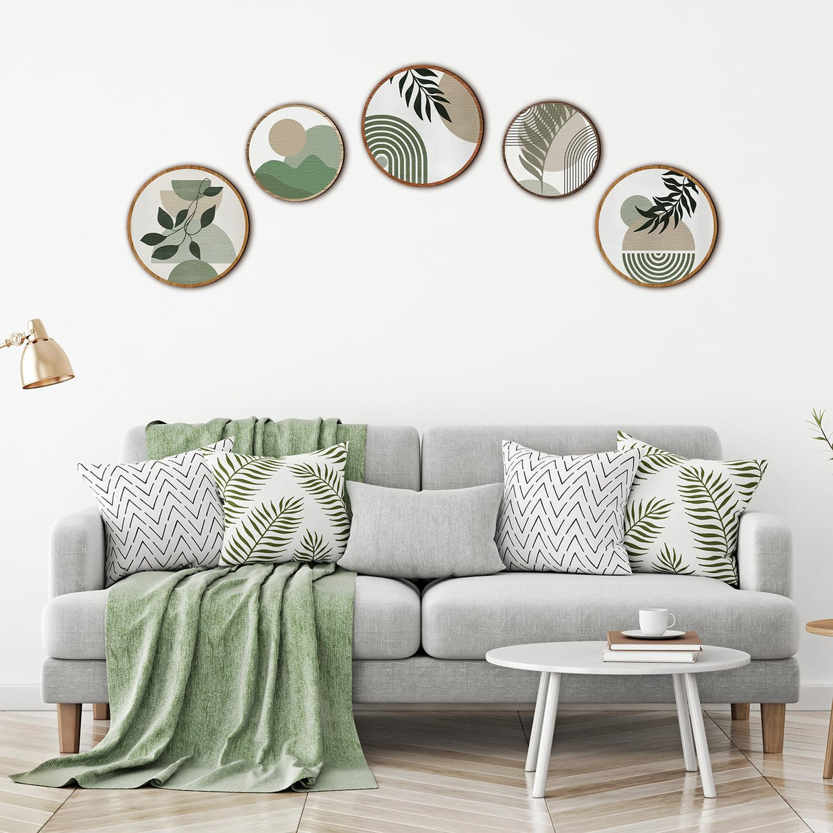 5 Pcs Boho Wooden Wall Art - Bohemian Geometric Hanging Decor for Living Room, Bedroom - 10'' and 8'' Greenery Minimalist Farmhouse Wall Hangings Qunclay