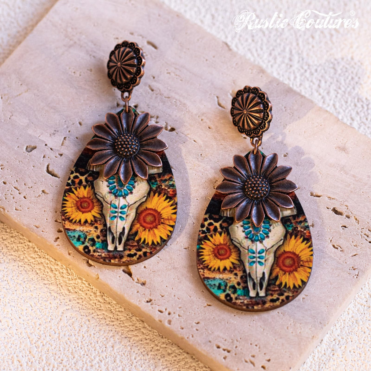 Rustic Couture's Western Country Earrings Jewelry for Women Statement Sunflower Wood Big Dangling Earrings RCE-1046BZ Montana West