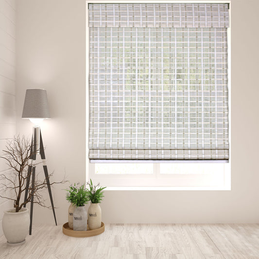 ARLO BLINDS Sheer Bamboo Roman Shades with Valance - Whitewash, 20" W x 74" H - Light Filtering Cordless Blinds for Interior Windows - Real Natural Bamboo Material - Mounting Hardware Included