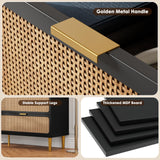 GarveeHome Rattan 7 Drawer Dressers for Bedroom, Tall Dresser with Deep Drawers, Large Chest of Drawers for Closet with Wide Top, Long Wooden Dresser for Living Room, Hallway, Kids Room, Black GarveeHome