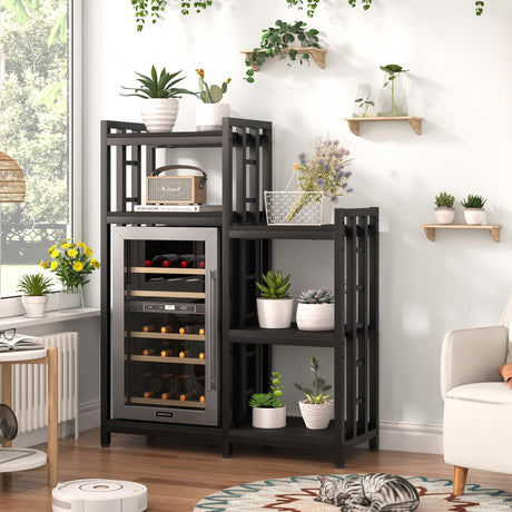 YCHF 6-Tier Kitchen Bakers Rack, Utility Storage Shelf, Mini Fridge & Microwave Oven Stand Table, Coffee Bar, Adjustable Kitchen Shelves Freestadning for Home Office (Black Wood Grain) YCHF