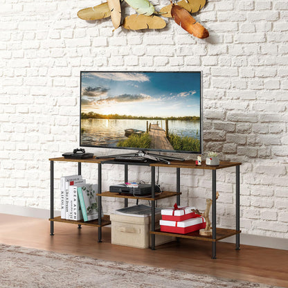 OYEAL Small TV Stand for Living Room up to 50 inch Farmhouse TV Media Entertainment Center with Power Outlets & Storage Shelf 45'' TV Cabinet Console Table for Bedroom, Rustic Brown - WoodArtSupply