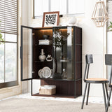 THINK 30 Glass Display Cabinet,51.2'' Tall Lighted with Tempered Glass Door, Metal Frame LED Curio Cabinet, Modern Minimalist Style, for Living Room, Office, Study, Black + Dark Walnut THINK 30