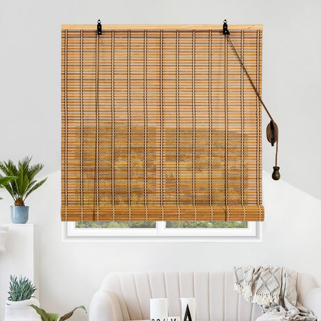 Bamboo Roman Shades Blinds for Windows - Natural Light Filtering Privacy Shades, Handwoven Indoor Window Coverings Easy to Install 24W x 72L Vteyeya