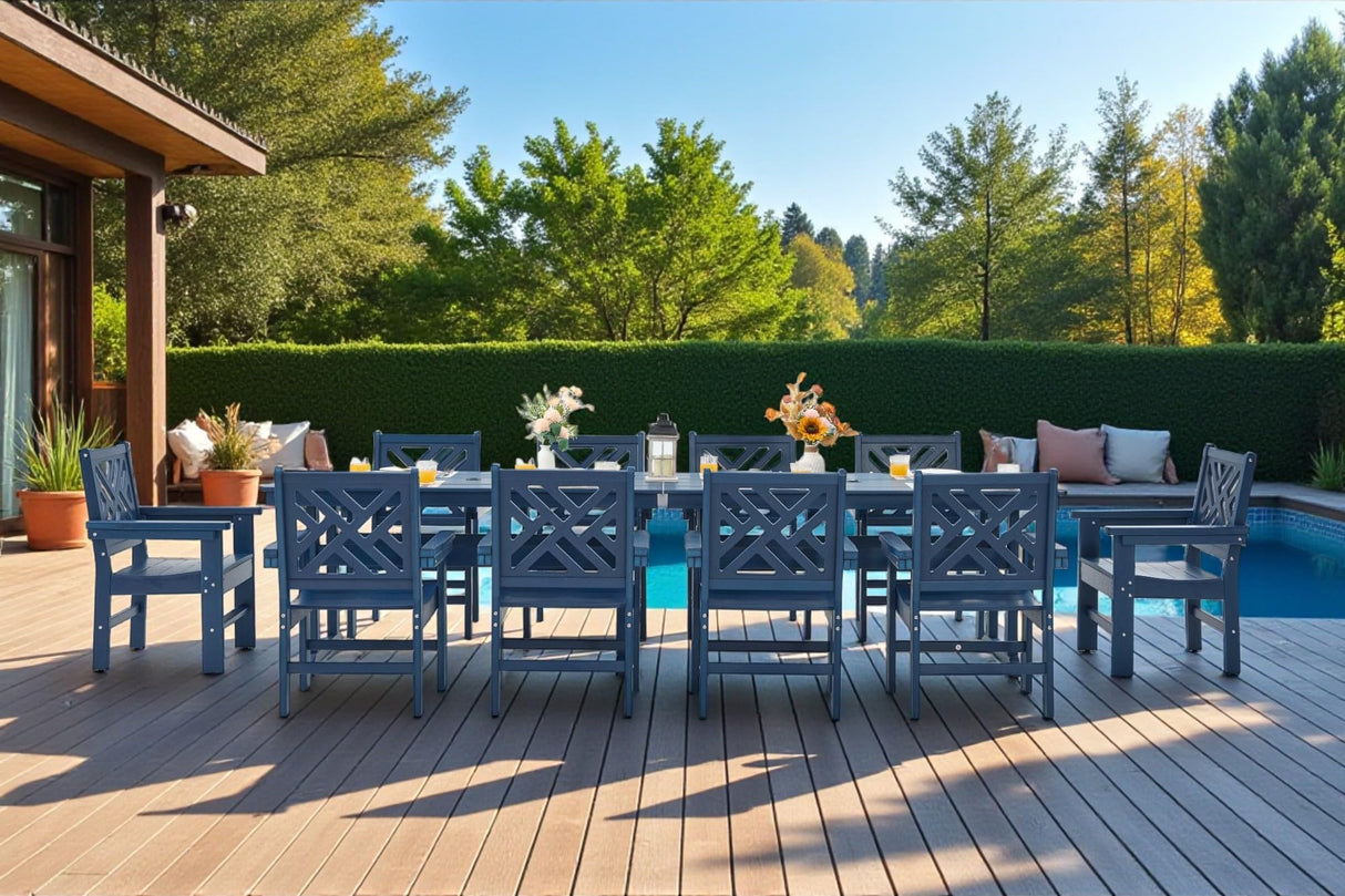 AXMOLM 12 Piece HDPE Outdoor Dining Set for 10, Patio HDPE Furniture Set with 2 Table and Umbrella Hole, Outdoor Table and Chairs for Garden, Poolside, Backyard, Deck AXMOLM