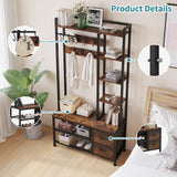 LUMTOK Hall Tree with Bench Storage and Shoes Storage, Hall Tree with Drawers and Shelves for Bedroom, 6-in-1 Entryway Organizer with Shelves, Living Room, Entryway, Closets (Rustic Brown) LUMTOK