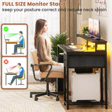 Aheaplus Computer Desk with 3 Drawers, Home Office Desk with File Drawer & Power Outlet, 59'' Gaming Desk with Led Lights, Long Work Desk with Storage Shelves, Printer Cabinet and Monitor Shelf, Black Aheaplus