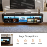 AOVSA LED Floating TV Stand for 85 Inch TV, Black High Glossy Wall Mounted Haning TV Stand with Cabinets, Entertainment Center Console Shelf for Living Room AOVSA